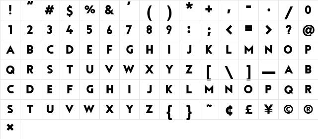 Tourmaline Bold  glyph index