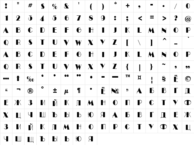 a_BentTitulNr Regular  glyph index