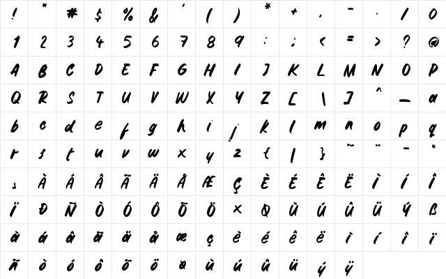 Gemini Brush Regular  glyph index