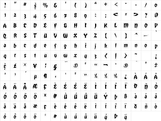 Remus Regular  glyph index