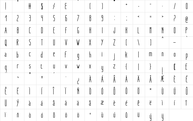 Nue Bold Regular  glyph index