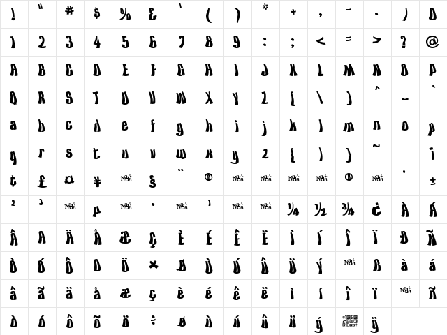 Kiss The Sky Regular  glyph index