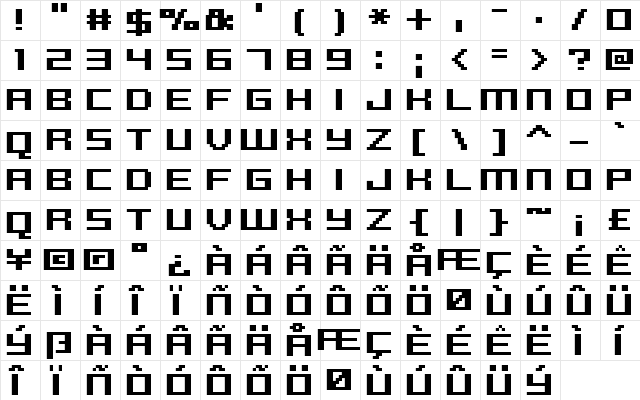 FFF Reaction Bold Condensed Regular  glyph index