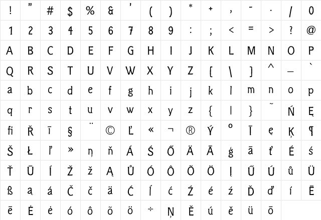 ClicheeCE Regular  glyph index