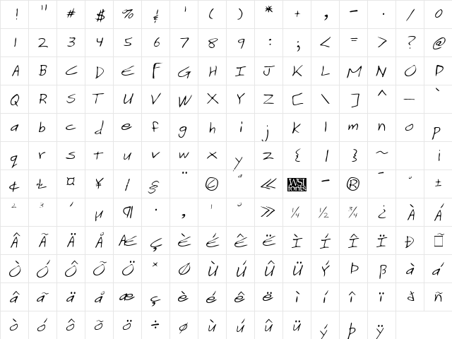 ZonkersHand Regular  glyph index