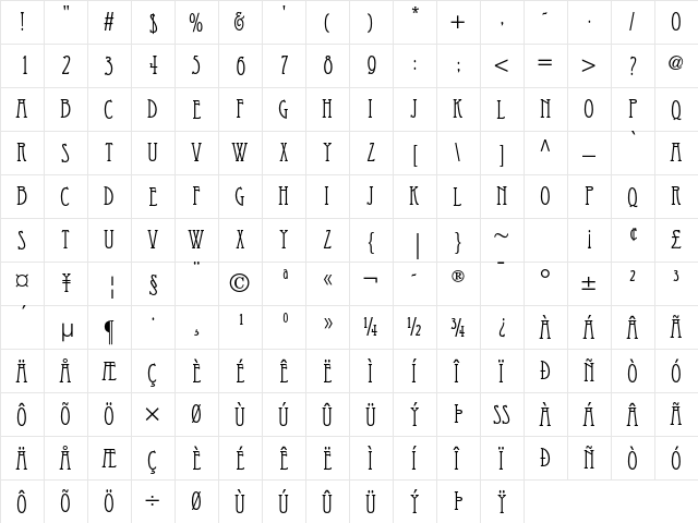 Eccentric Std Regular  glyph index
