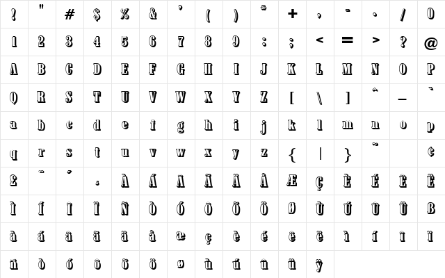 ConsidineShadow Regular  glyph index