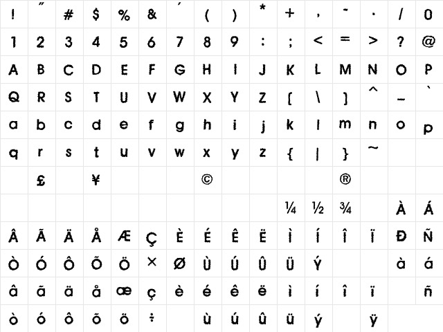 Icetea Regular  glyph index