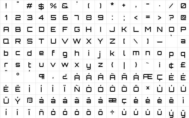 Orbitron Medium  glyph index