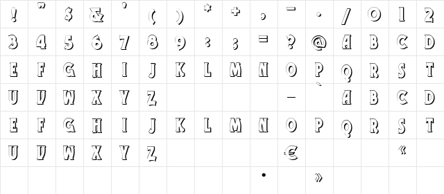 TelegraphShodwn Regular  glyph index