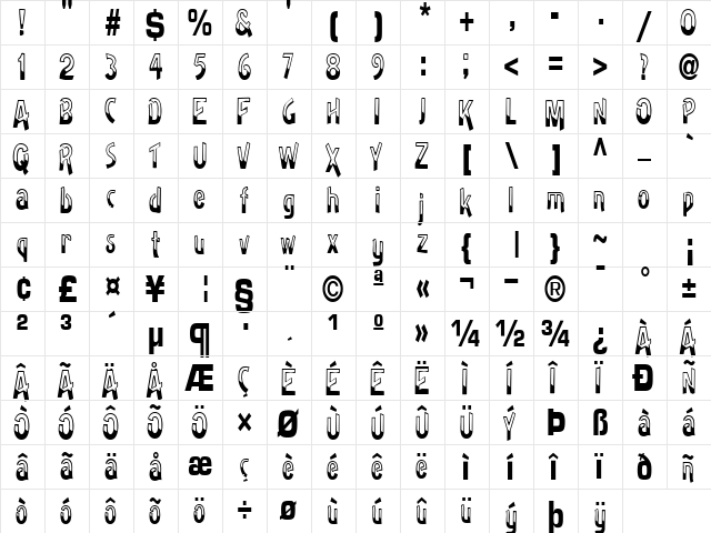 Badh Regular  glyph index
