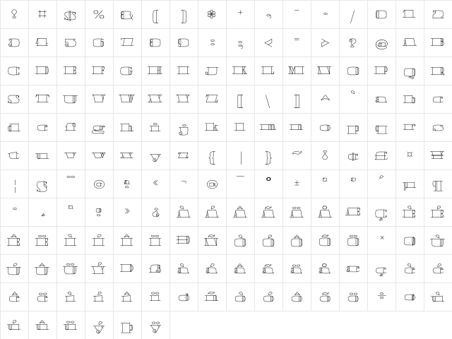 Boldoni White  glyph index