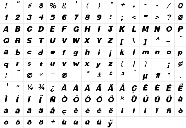 CactusSSK BoldItalic  glyph index