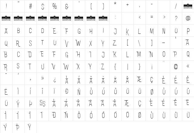 DoubleBass Thin Regular  glyph index