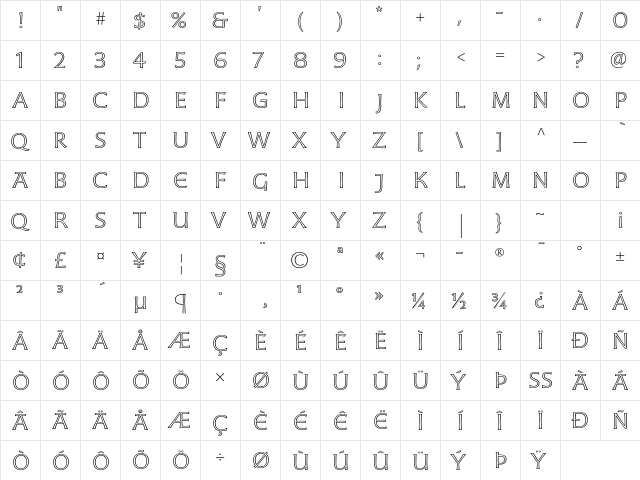 Moonglow Light Extended  glyph index