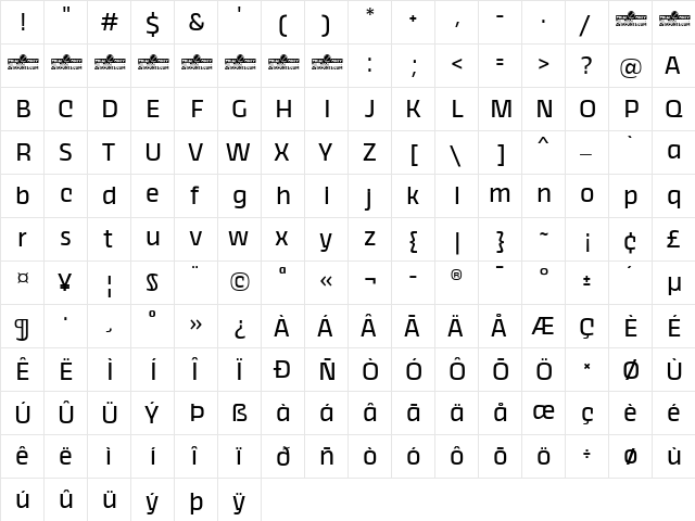 Thicker Trial Regular  glyph index