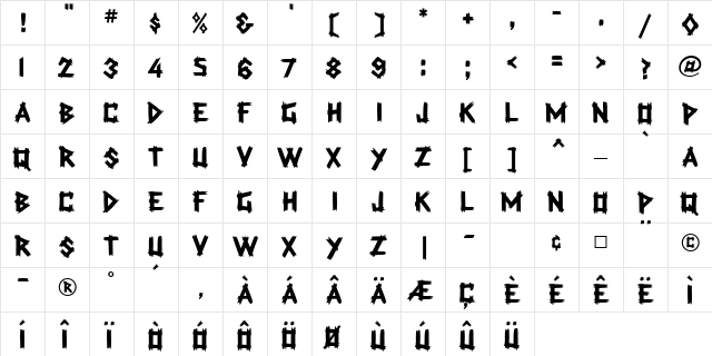 Trading Post MF Bold  glyph index