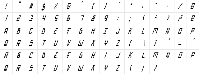 Bionic Type Cond Italic Cond Italic  glyph index