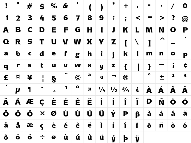 ITC Mixage Black  glyph index