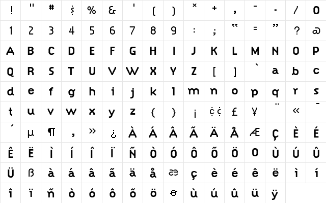 SimplexBold Regular  glyph index