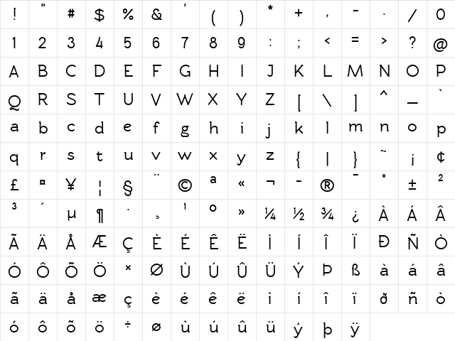 Rawengulk Bold  glyph index