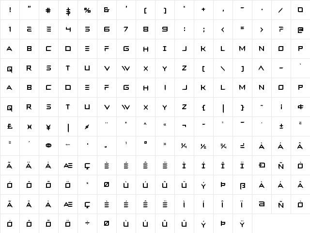 Ferret Face Condensed Condensed  glyph index