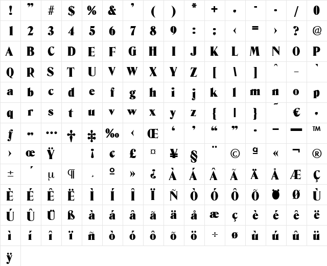 Denver-Heavy Regular  glyph index