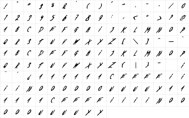 Dead By Dawn US Regular  glyph index