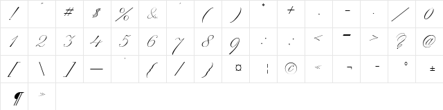 Script Thin pen Regular  glyph index