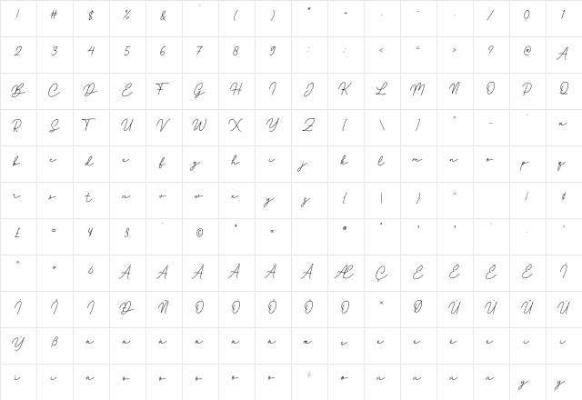 Gatkins - Demo Regular  glyph index