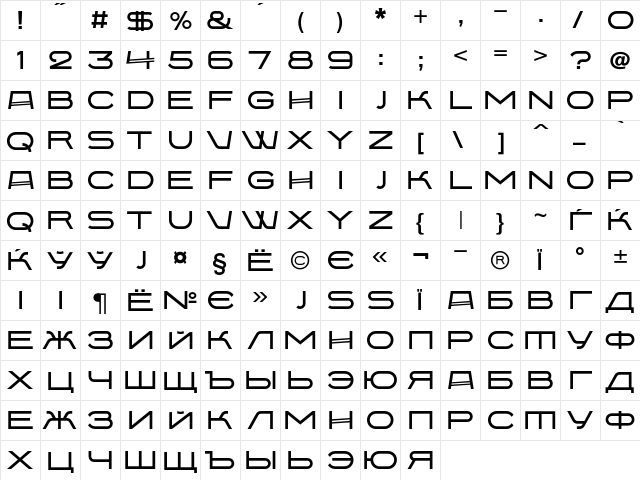 BabaevC Regular  glyph index