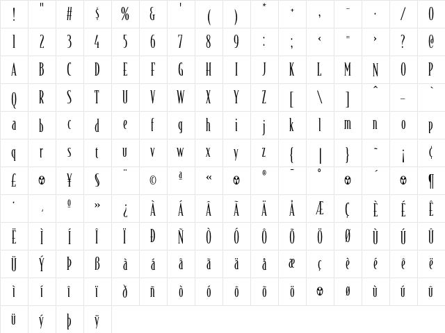 BodegaSerif Light  glyph index