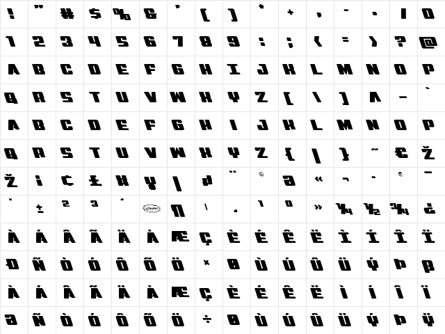 Virgin Hybrid Leftalic Regular  glyph index