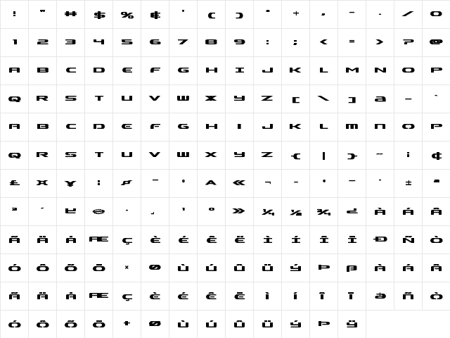 Alpha Men Bold Bold  glyph index