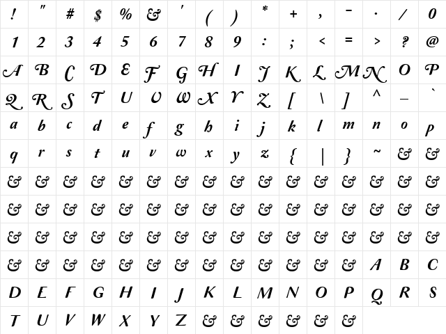 Amperzand Regular  glyph index
