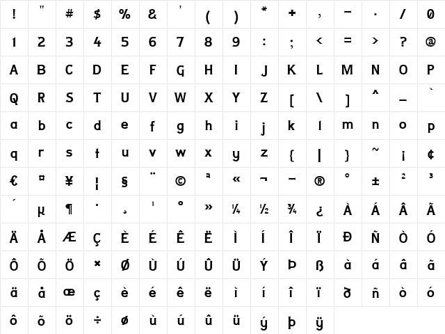 Lady Copra Alternate Regular  glyph index