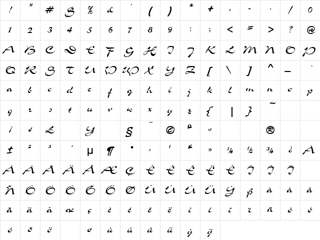 Rhebok Normal  glyph index