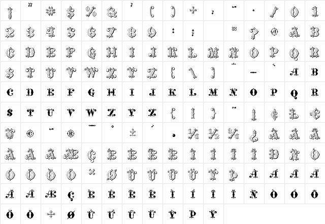 Maverick's Lucky Diamonds Regular  glyph index