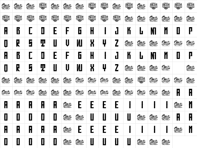 Gangsta Regular  glyph index