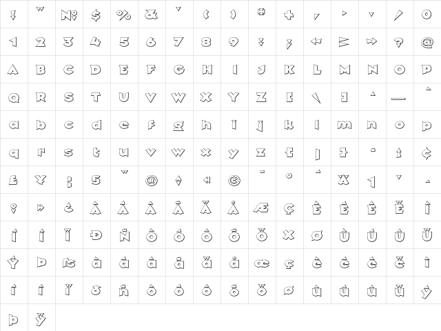 Griffin Shaded  glyph index