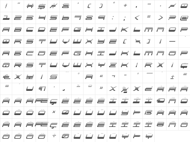 QuickGear Gradient Italic Italic  glyph index