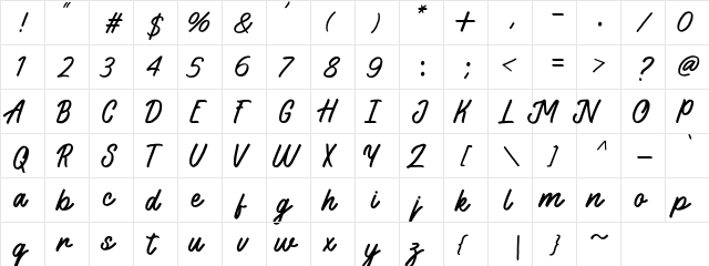 Sloutthy Regular  glyph index