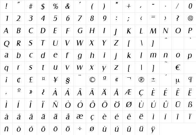 Salzburg-RegularIta Regular  glyph index