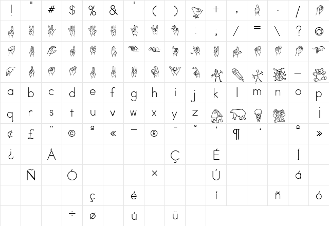 AbcAmSignLang Regular  glyph index