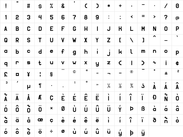 SolidSans Regular  glyph index