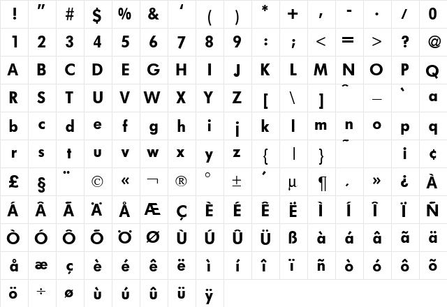 FutoralBlackDB Normal  glyph index