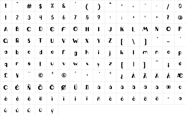 Magical Regular  glyph index
