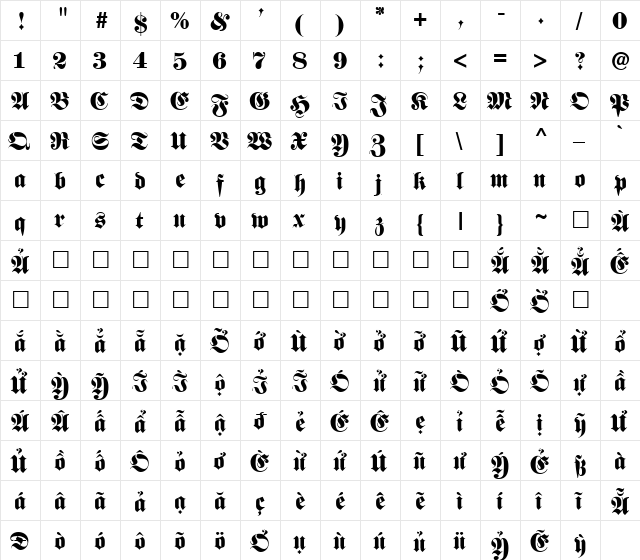 VPS Sai Gon Normal  glyph index