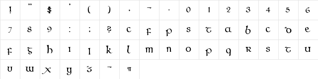 CallifontsF61PostScript Regular  glyph index