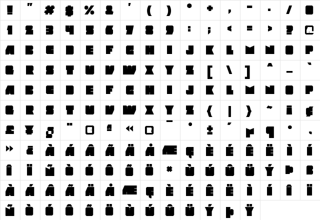 Mod Regular  glyph index